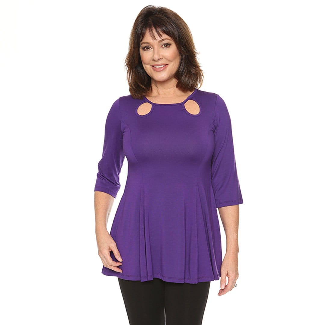 violet women's top fit and flare with cutouts