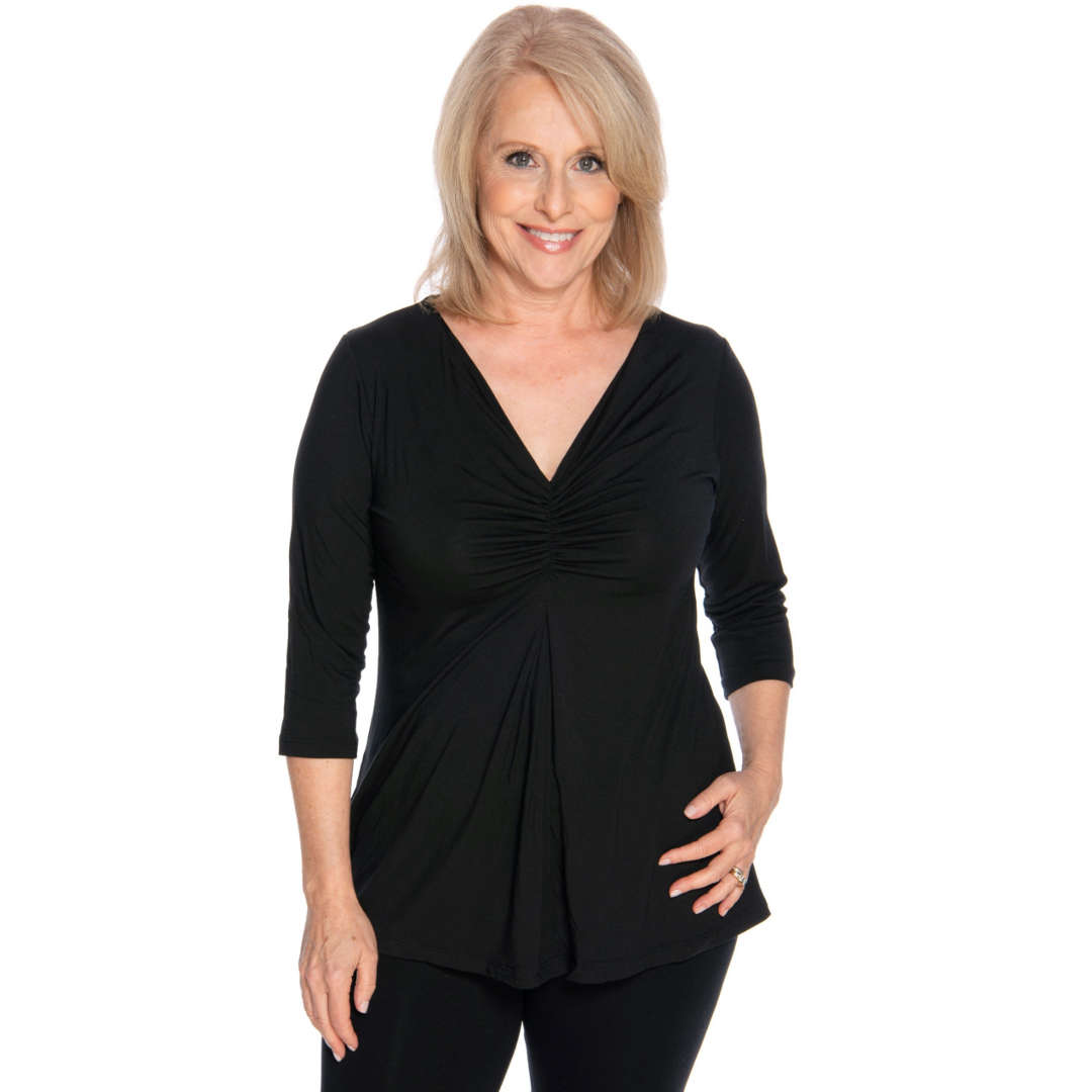 black women's top, gathered front