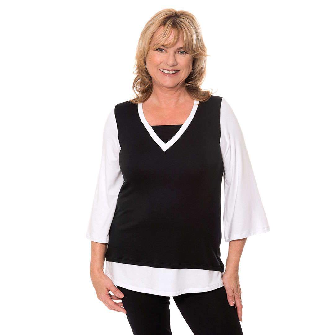 Layered look v-neck women's top with bell sleeves