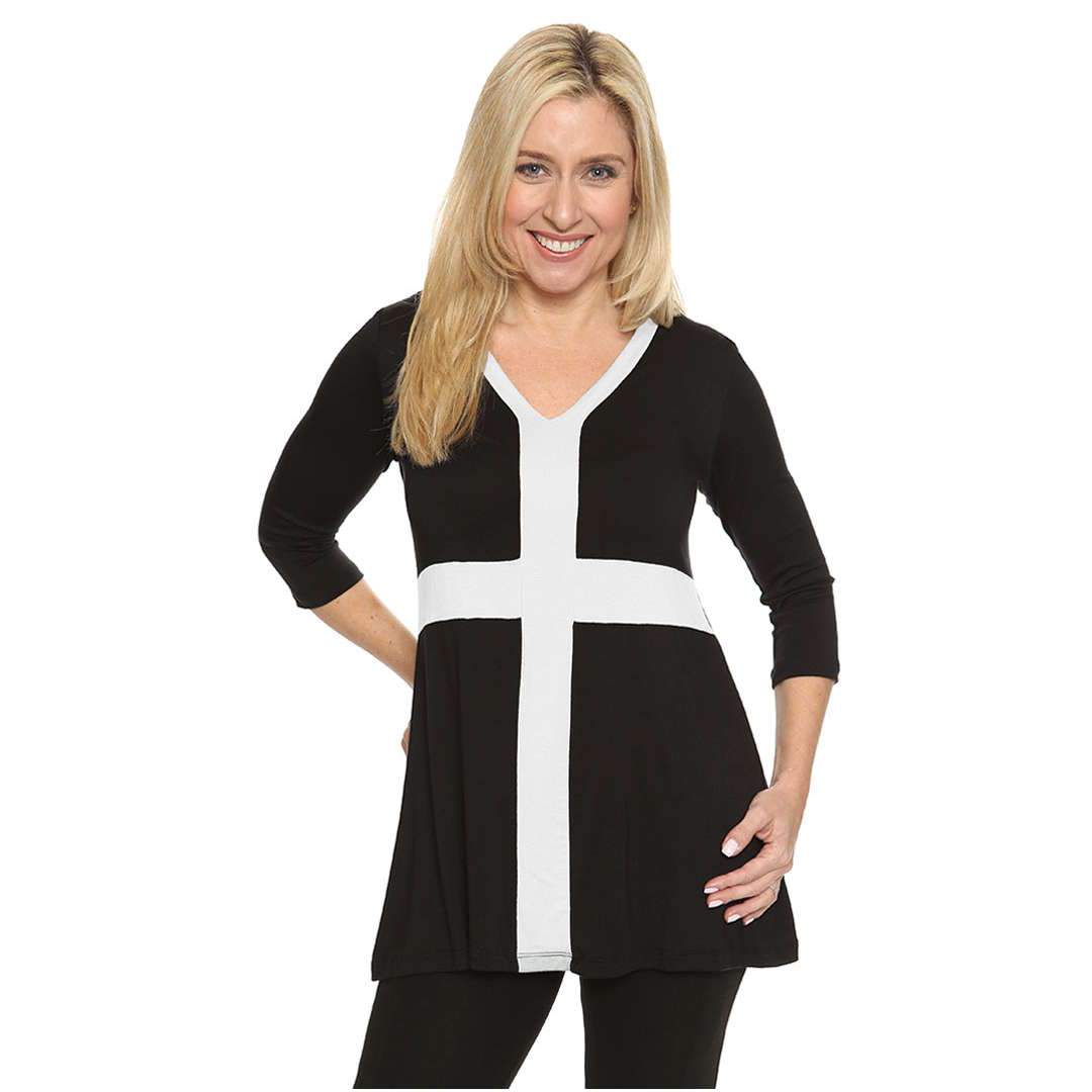 black and white women's top with slimming panels