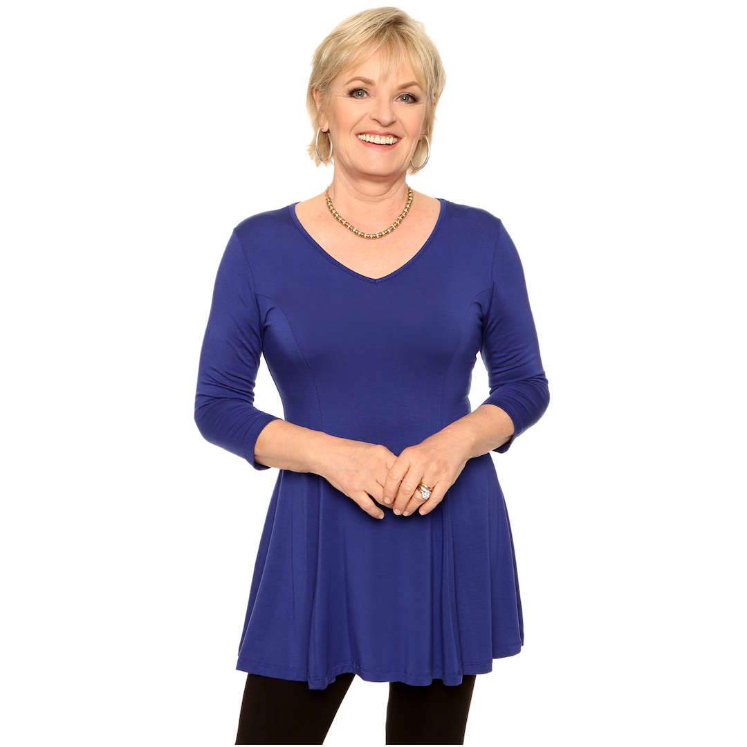 V-neck fit and flare women's top in royal blue