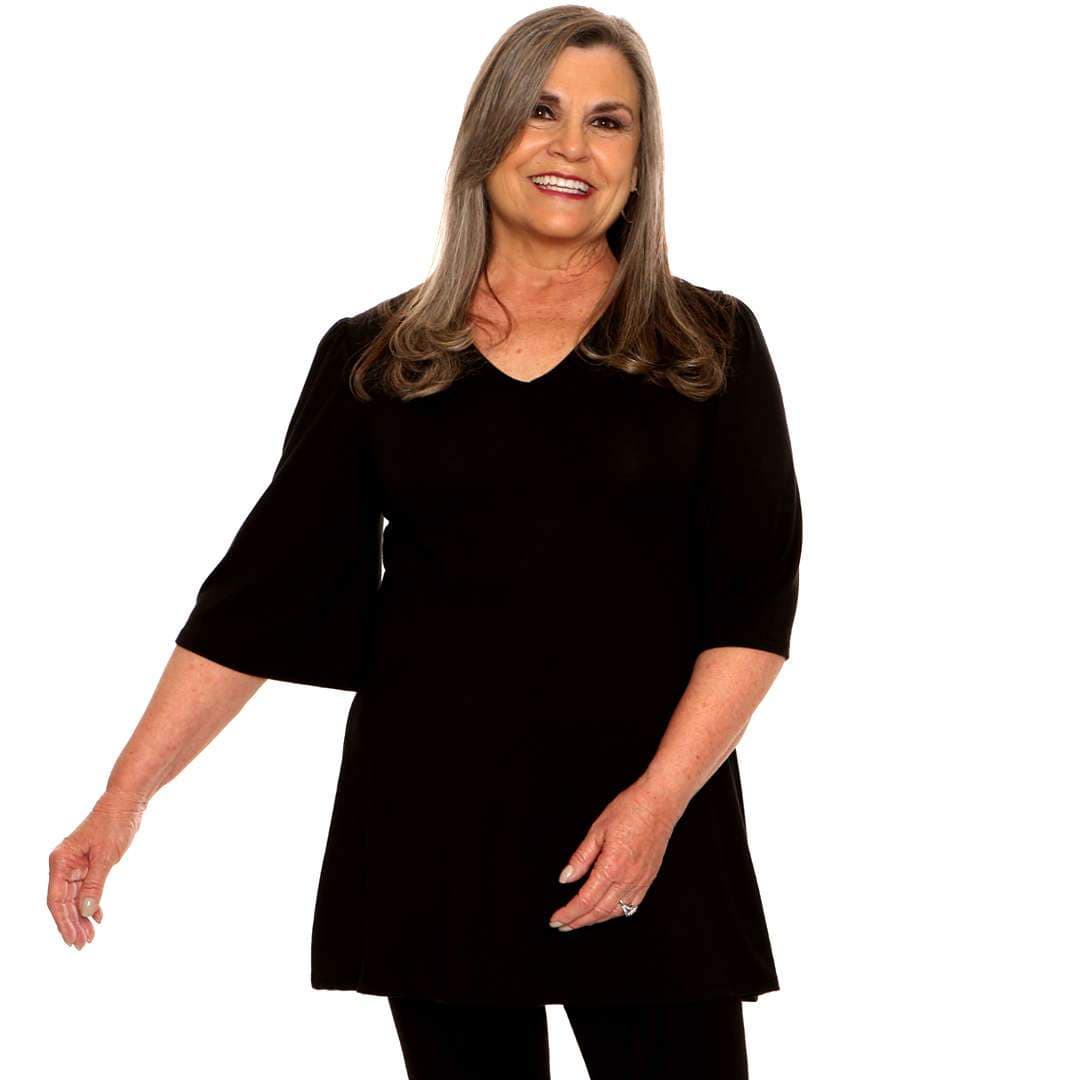 black bell sleeved women's top with empire waist