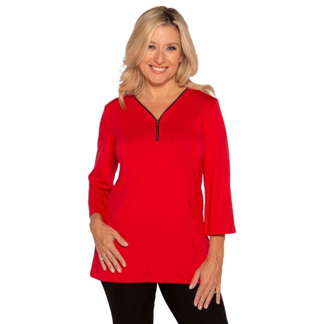 Flattering A-line womens top with zip front