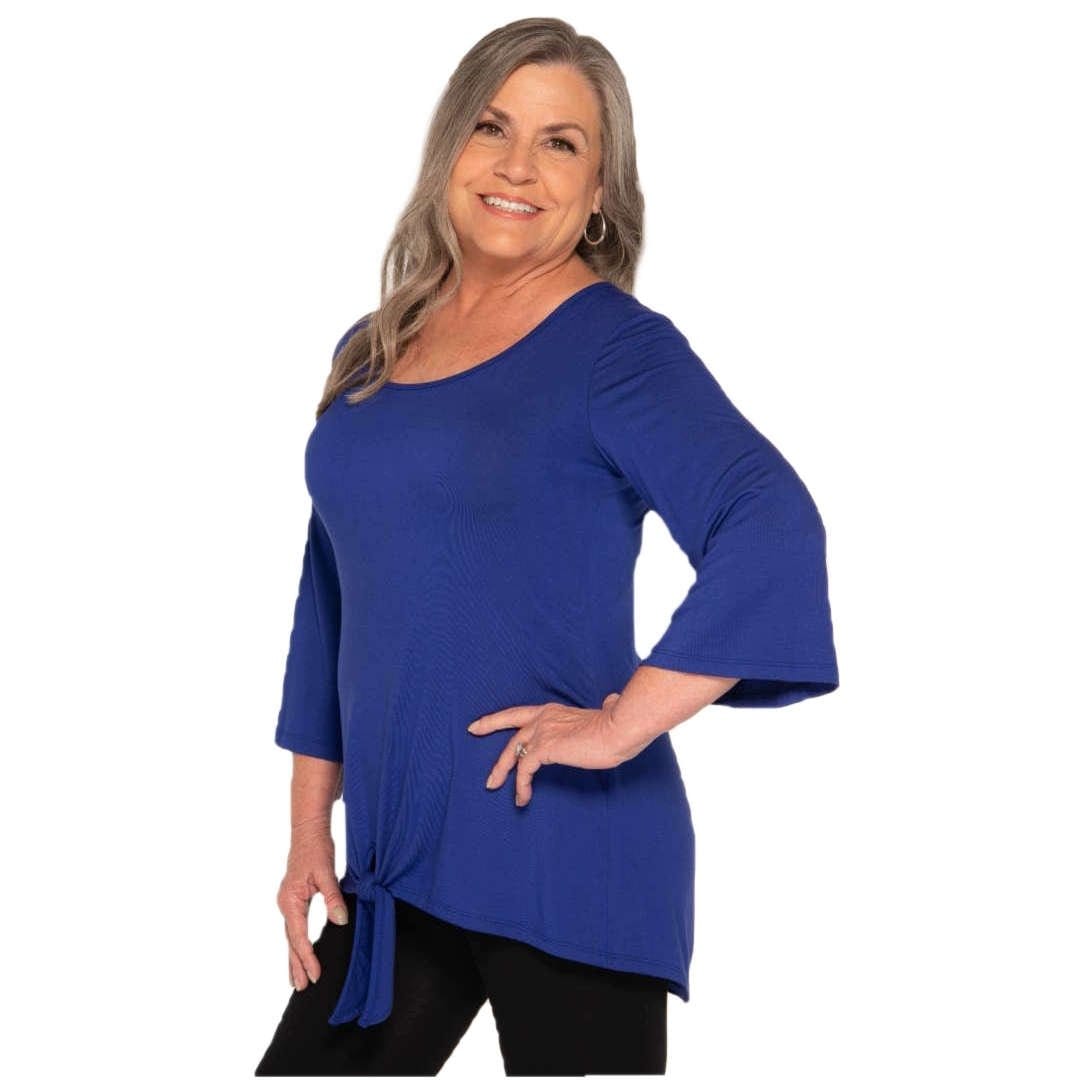Featured knotted bottom on this women's top in royal blue