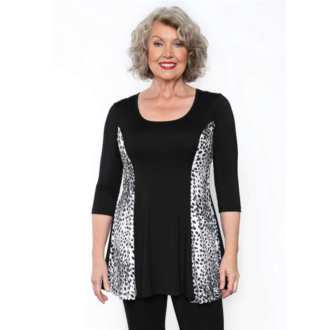 Fit and flare women't top with snow leopard insert on sale